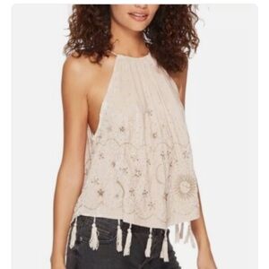 Free People Embroidered Blush Halter Top
